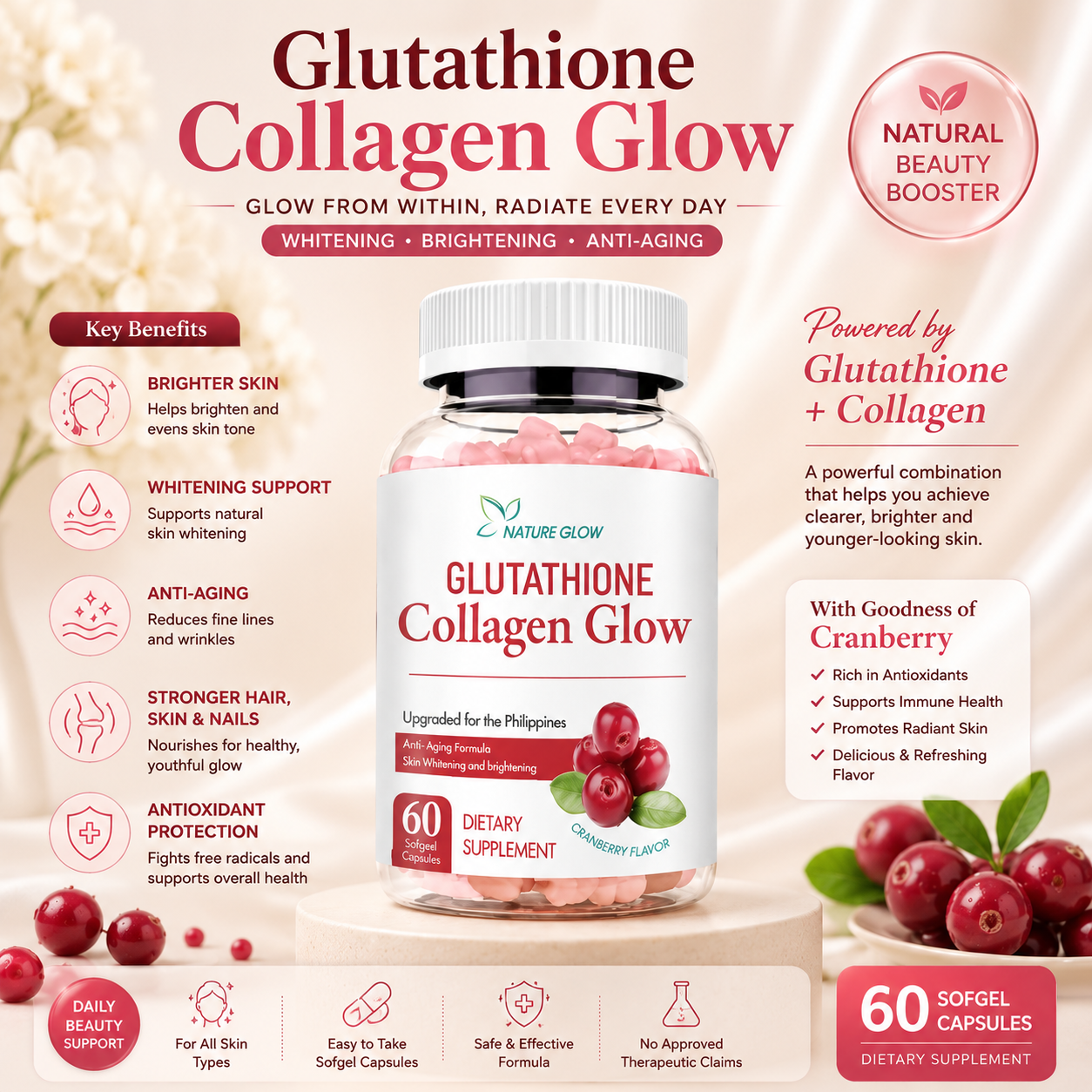 Nature Glow Glutathione Collagen Glow Cranberry Flavor - Image 2