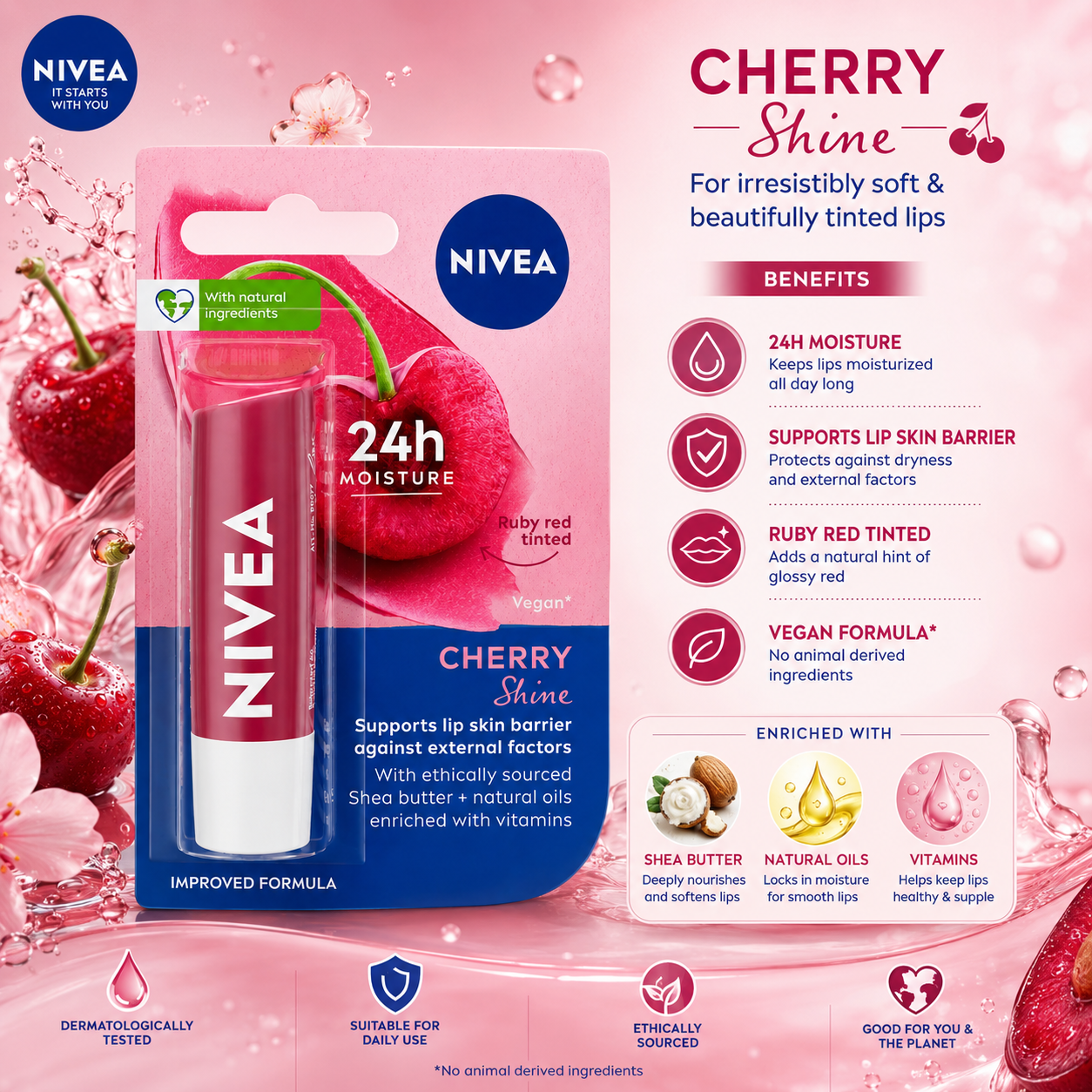 Nivea Cherry Shine Lip Balm - Image 2